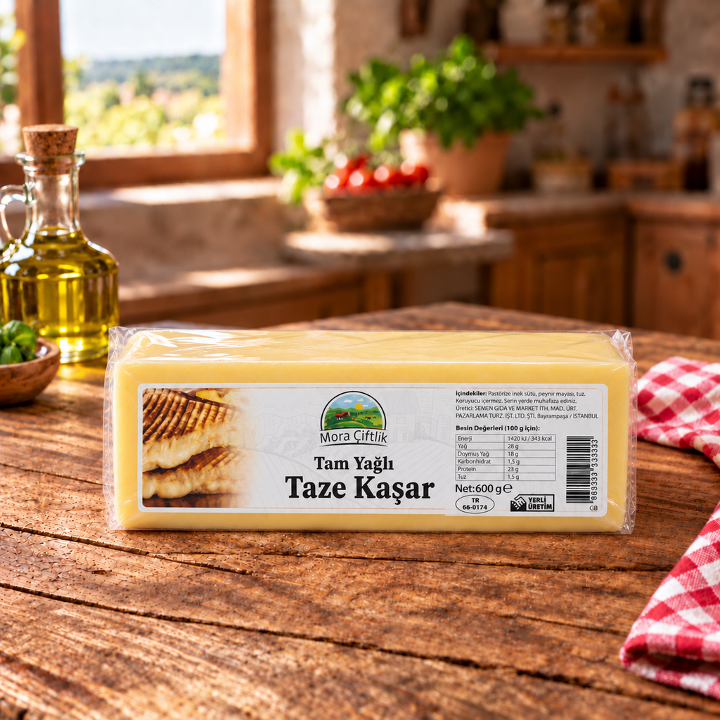 Mora Çiftlik Tam Yağlı Taze Kaşar 600 g vakumlu paket